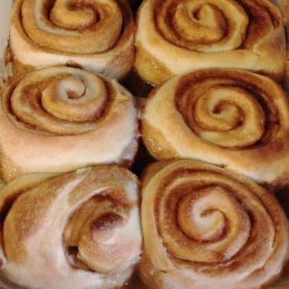 cinnamon rolls baked by Sabrina Buckner the owner of 7 Loaves in Lexington, North Carolina February 2026