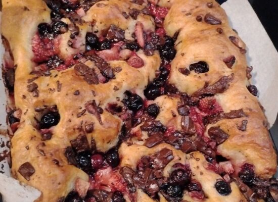 Focaccia baked by Sabrina Buckner the owner of 7 Loaves in Lexington, North Carolina February 2026